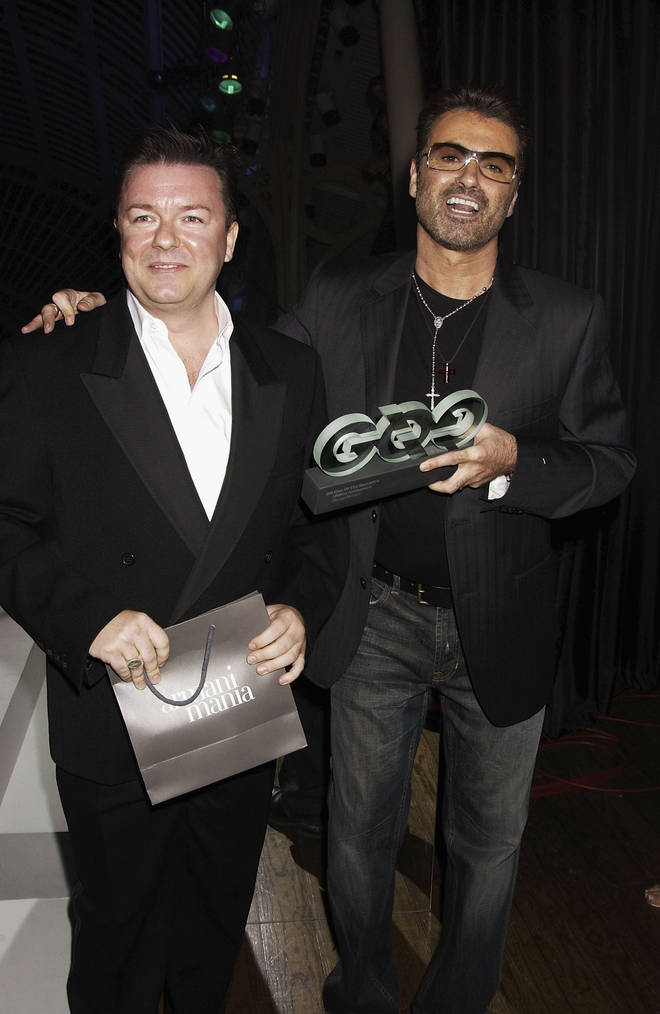 Ricky Gervais and George Michael were good friends. The pair are pictured here at the GQ Men Of The Year Awards in 2004.