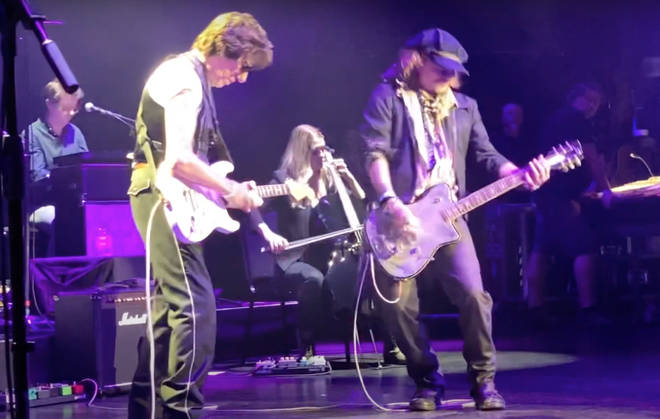 (R to L) Johnny Depp joined Jeff Back on stage last night (May 30) at the Royal Albert Hall in London