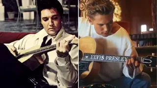 In a snap shared by Riley Keough, the young actor can be seen strumming the star's acoustic guitar while sitting in Graceland's famous jungle room in Tennessee.