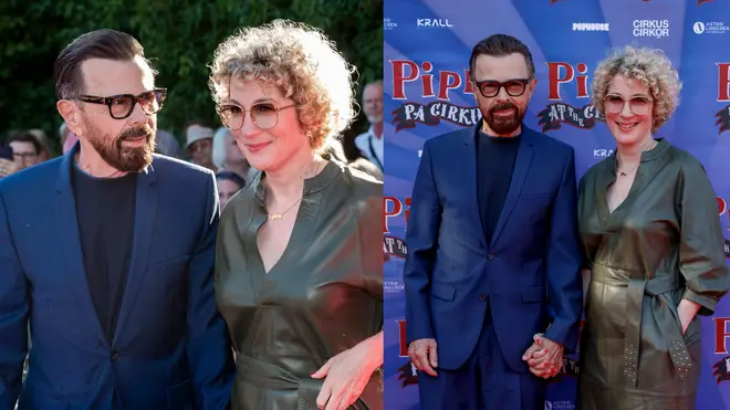 The 77-year-old star stepped onto the red carpet with product manager Christina Sas, 49, at the premiere of his new musical in Stockholm on Tuesday (July 12).