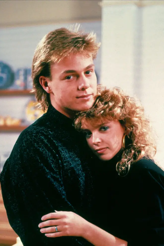 Kylie and Jason met on the set of Neighbours in April 1986 when an 18-year-old Kylie Minogue was introduced to the show as character Charlene Mitchell (pictured in 1986).