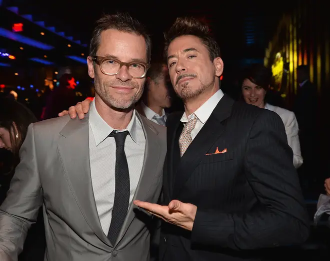 Guy Pearce starred in Iron Man 3 with Robert Downey Jr. (Pictured: the pair at the movie's premiere in 2013)