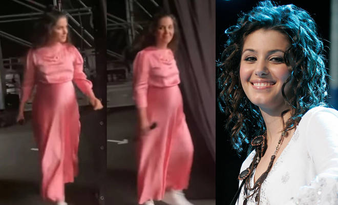 Katie Melua posted a video of her taking to the stage in Zurich for the 'first show of the summer' wearing a bright pink maternity dress.