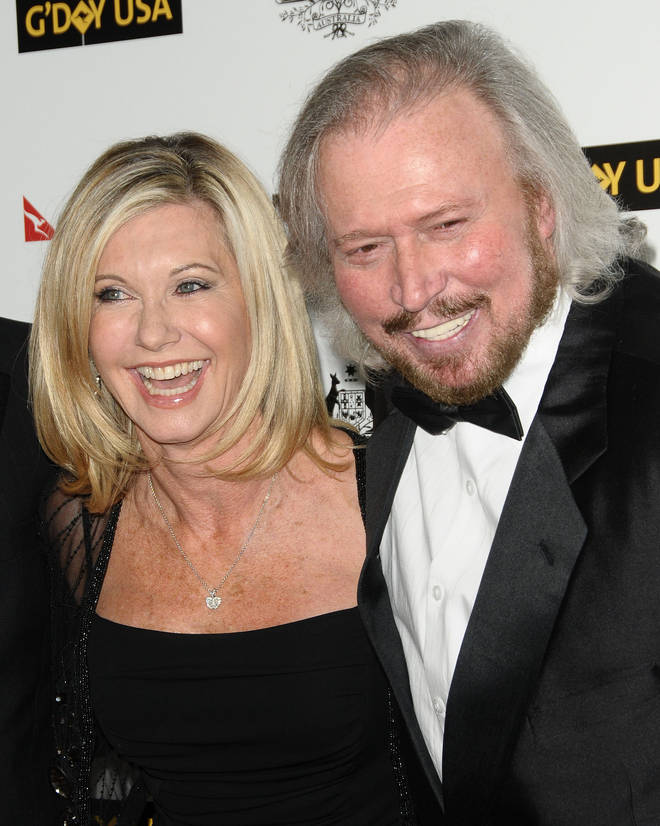 Olivia Newton-John and Barry Gibb attend the 2011 G'Day USA Los Angeles black tie gala at The Hollywood Palladium on January 22, 2011