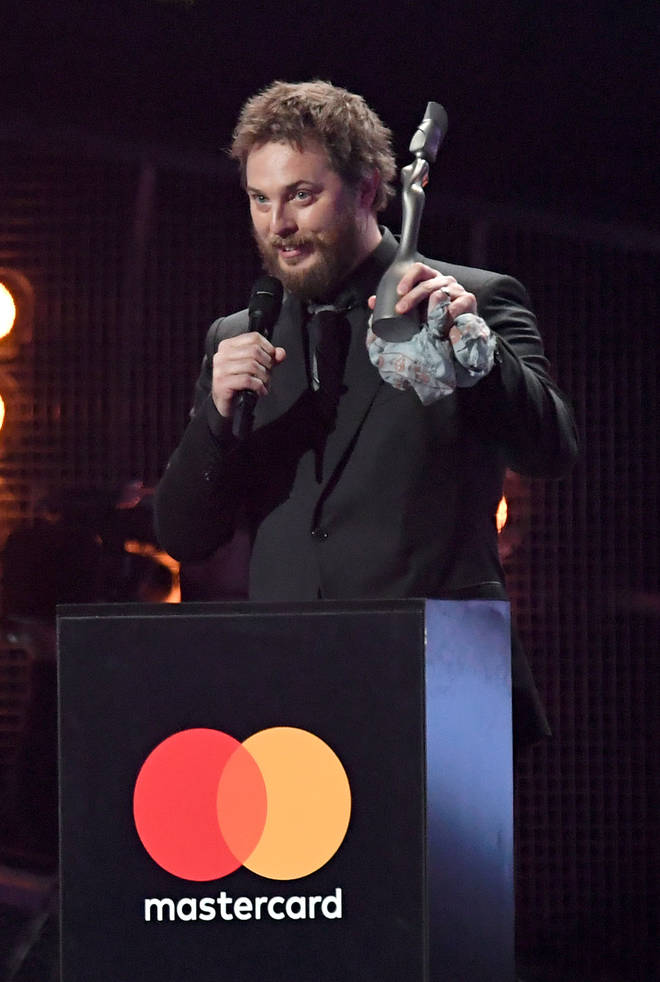 Duncan Jones receives the Mastercard British Album of the Year award on behalf of his late father David Bowie at the 2017 BRIT Awards. (Photo by Karwai Tang/WireImage)