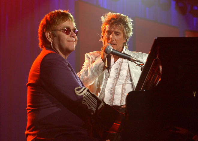 Elton and Rod performing together in 2002. (Photo by KMazur/WireImage)