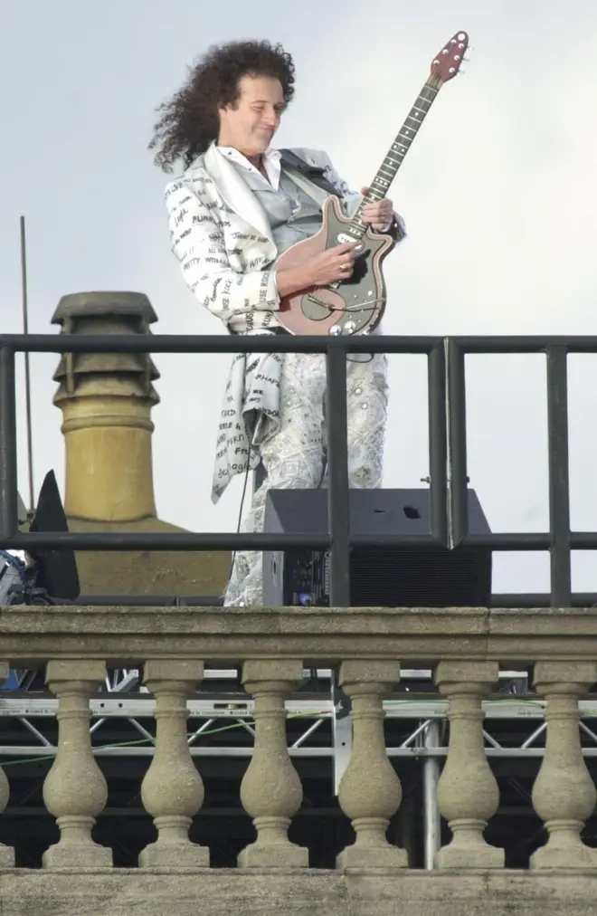 Brian performed the lonely solo high above the city and was accompanied by an orchestra far below him in the palace gardens, whilst being projected live to millions of people across the world.