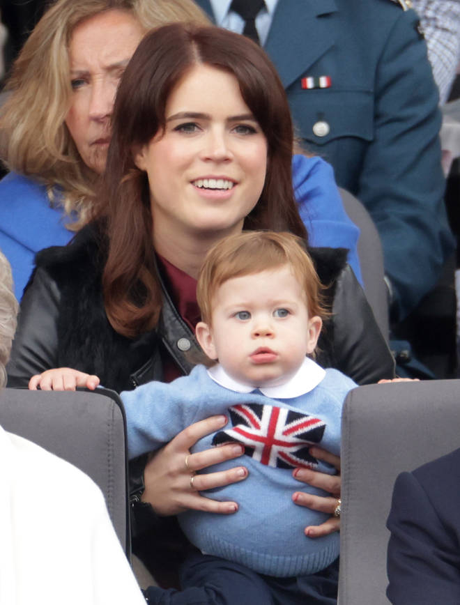 Princess Eugenie and August Brooksbank watch the Platinum Jubilee Pageant