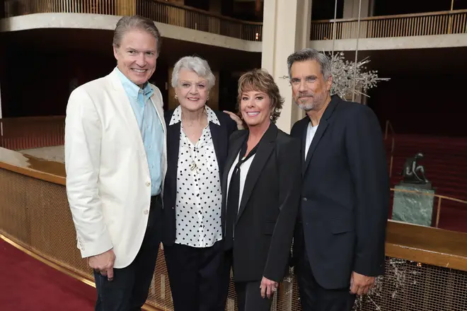 Angela Lansbury with Beauty and the Beast co-stars Richard Waite, Paige O'Hara and Robbie Benson