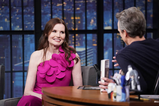 Geena Davis appearing on Late Night with Seth Meyers in 2022. (Photo by: Lloyd Bishop/NBC via Getty Images)