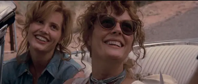 Geena Davis alongside co-star Susan Sarandon in Thelma & Louise.