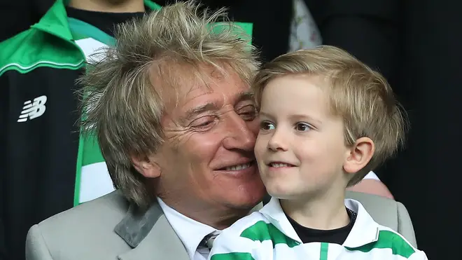 Rod Stewart and son Aiden at a Celtic game