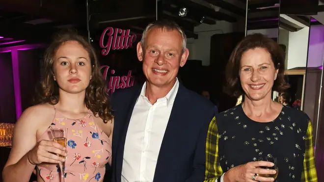 Martin Clunes with daughter Emily and wife Philippa in 2016