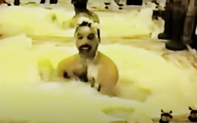 The video continues with Freddie singing more lyrics from a variety of songs, before he finally turns to the camera saying to say bath time is over: "It&squot;s time to get out" he says with a smile.