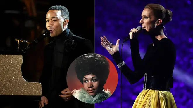 John Legend and Celine Dion perform at the Aretha Franklin Grammys Tribute show