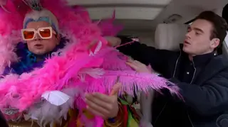 Taron Egerton dresses as Elton John for Carpool Karaoke
