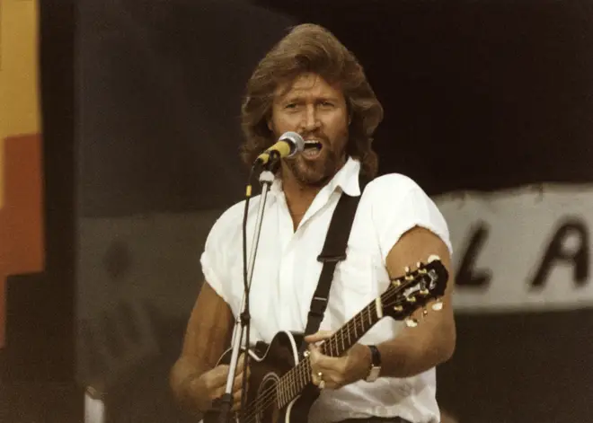 Barry Gibb performing at Nelson Mandela's 70th birthday concert. (Photo by Pete Still/Redferns)