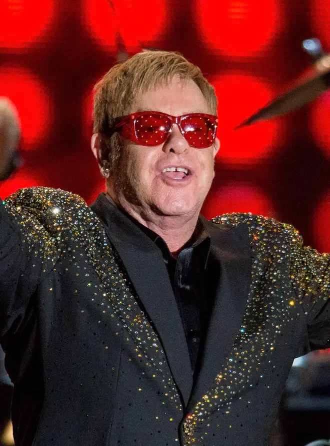 Elton's bespoke glasses on stage in 2015