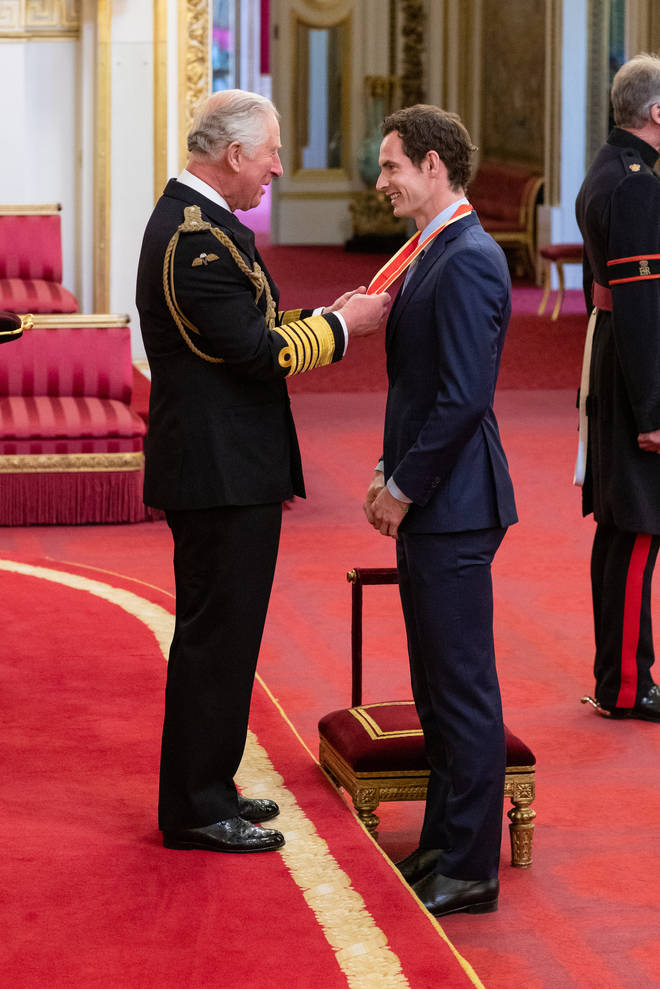Andy Murray is knighted for services to tennis and charity by Prince Charles