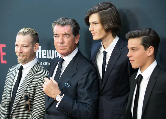 Pierce with his sons Seán (far left), Dylan, and Paris in 2015.