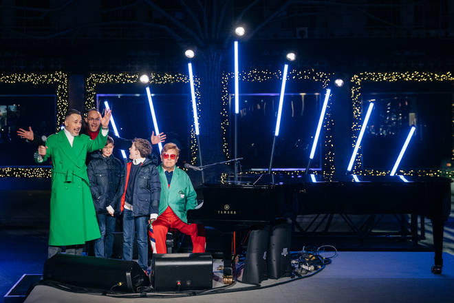 Elton was accompanied by his husband David Furnish and their two children.  (Photo by Jeenah Moon for The Washington Post via Getty Images)