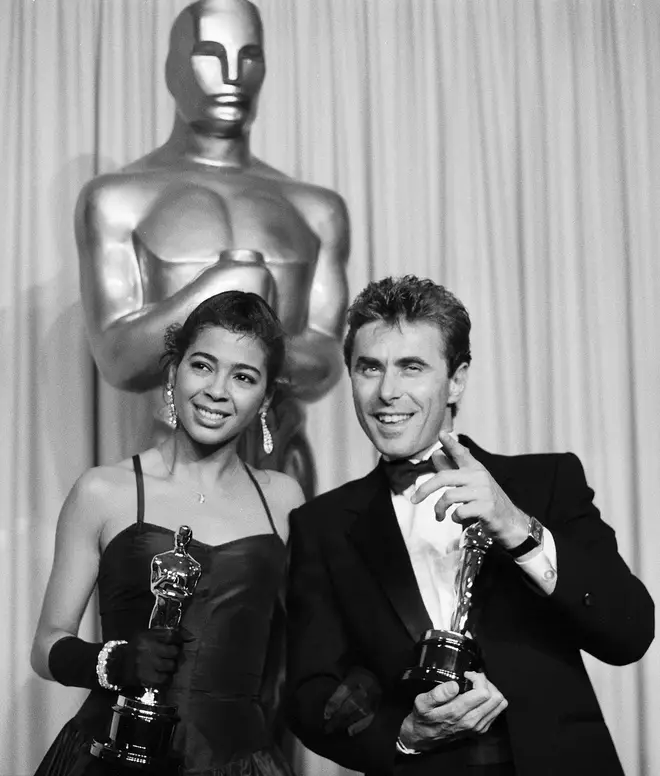 Irene Cara and Keith Forsey with their Oscar for 'Flashdance'