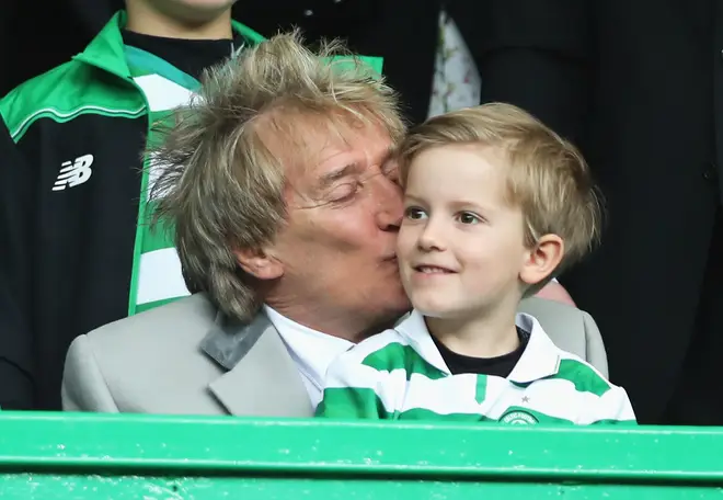 Rod Stewart and his son Aiden at Celtic Park in 2017