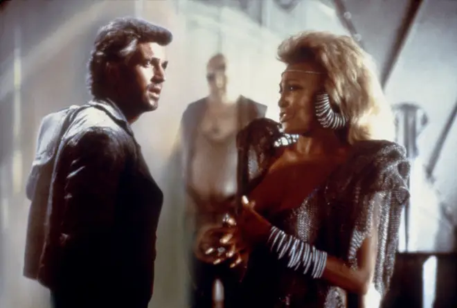 Mel Gibson and Tina Turner on the set of 'Mad Max Beyond Thunderdome' in 1979