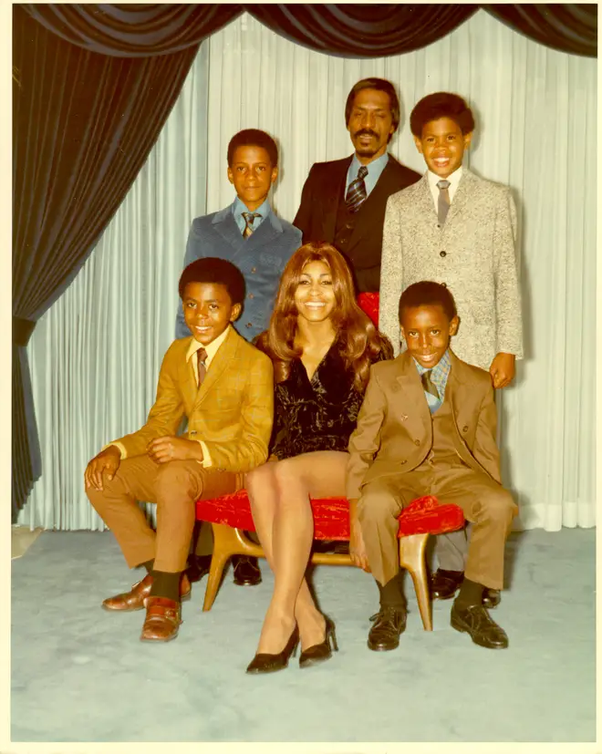 Ike & Tina Turner pose for a portrait with their son and step-sons in circa 1972. Clockwise from bottom left: Michael Turner, Ike Turner, Jr., Ike Turner, Craig Hill, Ronnie Turner. (