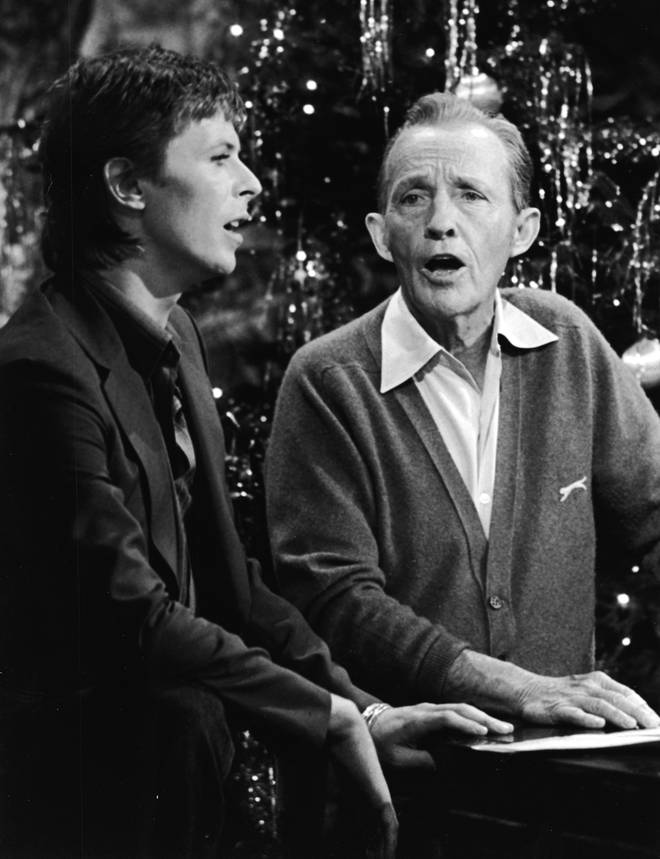 Bing Crosby and David Bowie singing their classic duet 'Peace On Earth/Little Drummer Boy' on Bing Crosby's Merrie Olde Christmas in 1977. (Photo by Screen Archives/Getty Images)