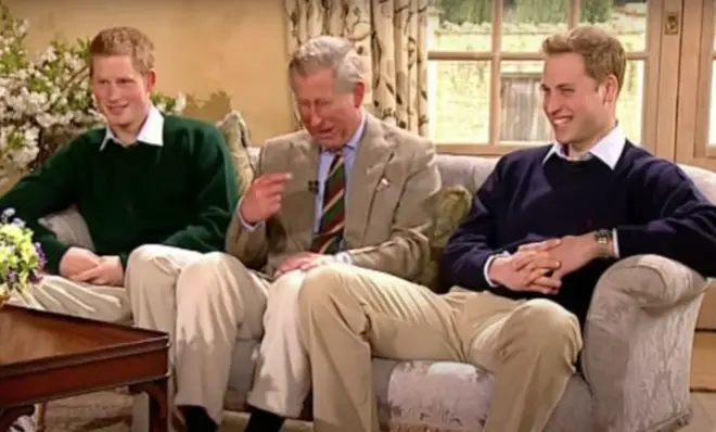 Filmed 14 years ago, when a fresh-faced Prince William was 26-years-old and Prince Harry just 22, the eight minute interview showed the two brothers and their father Charles, at the pair's childhood home of Highgrove.