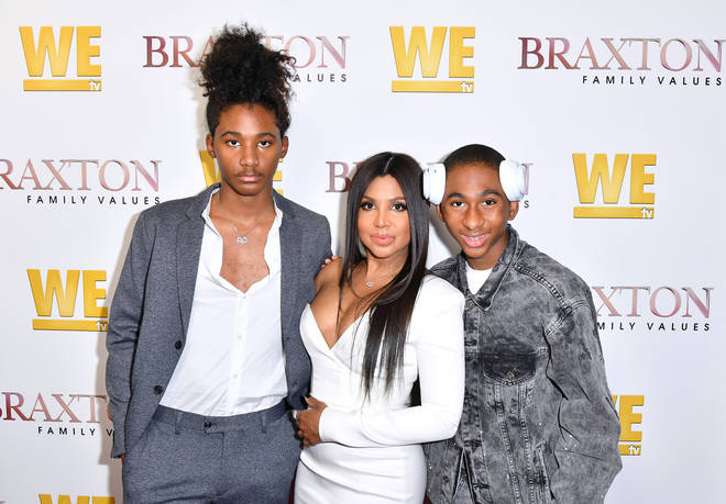 Toni Braxton and her sons Diezel (left) and Denim (right) in 2019