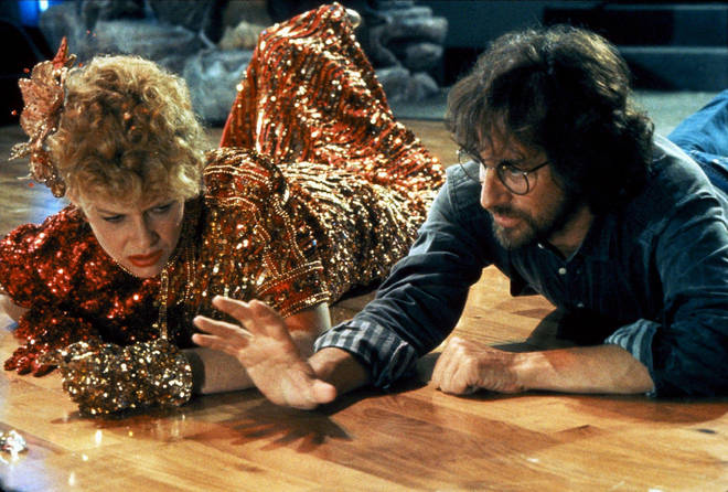 Steven Spielberg talking to future wife Kate Capshaw during the filming of Indiana Jones in 1984.