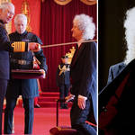 Brian May receives his knighthood from King Charles at Buckingham Palace