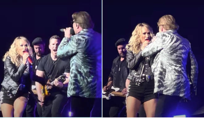 Each night on Carrie Underwood's 'Denim and Rhinestones' tour, the star wraps up with an encore of Guns 'N' Roses' famed hit 'Welcome to the Jungle'.