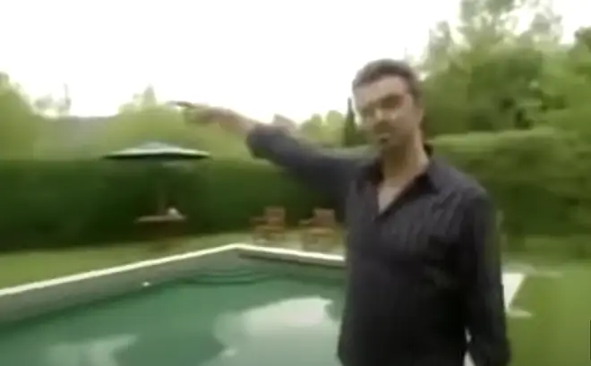 George Michael shows cameras his private outdoor swimming pool