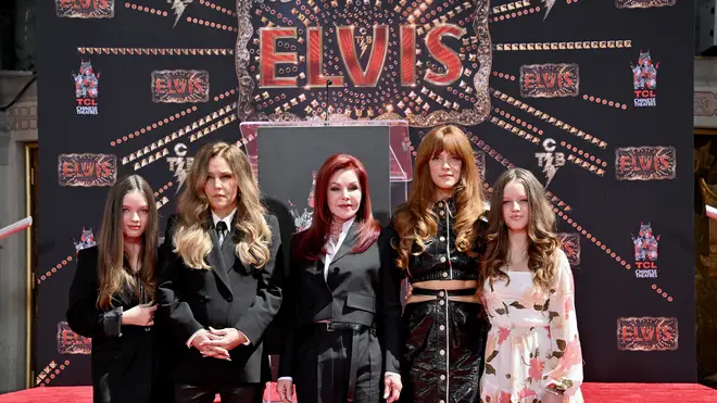 Harper Vivienne Ann Lockwood, Lisa Marie Presley, Priscilla Presley, Riley Keough, and Finley Aaron Love Lockwood