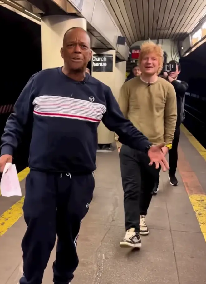 In a video posted by the busker, Ed Sheeran can be seen walking up behind Mike as he sings the chorus of his hit song, before he turns around in surprise when he hears someone singing behind him.