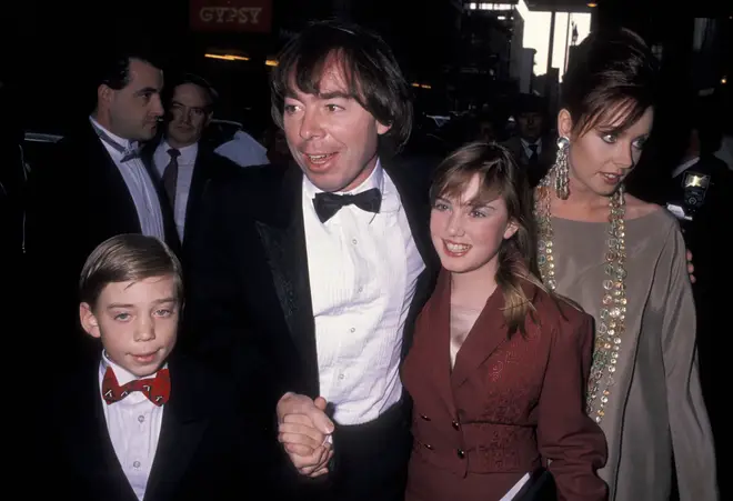 Andrew Lloyd Webber with then-wife Sarah Brightman, daughter Imogen, and son Nicholas in 1990.
