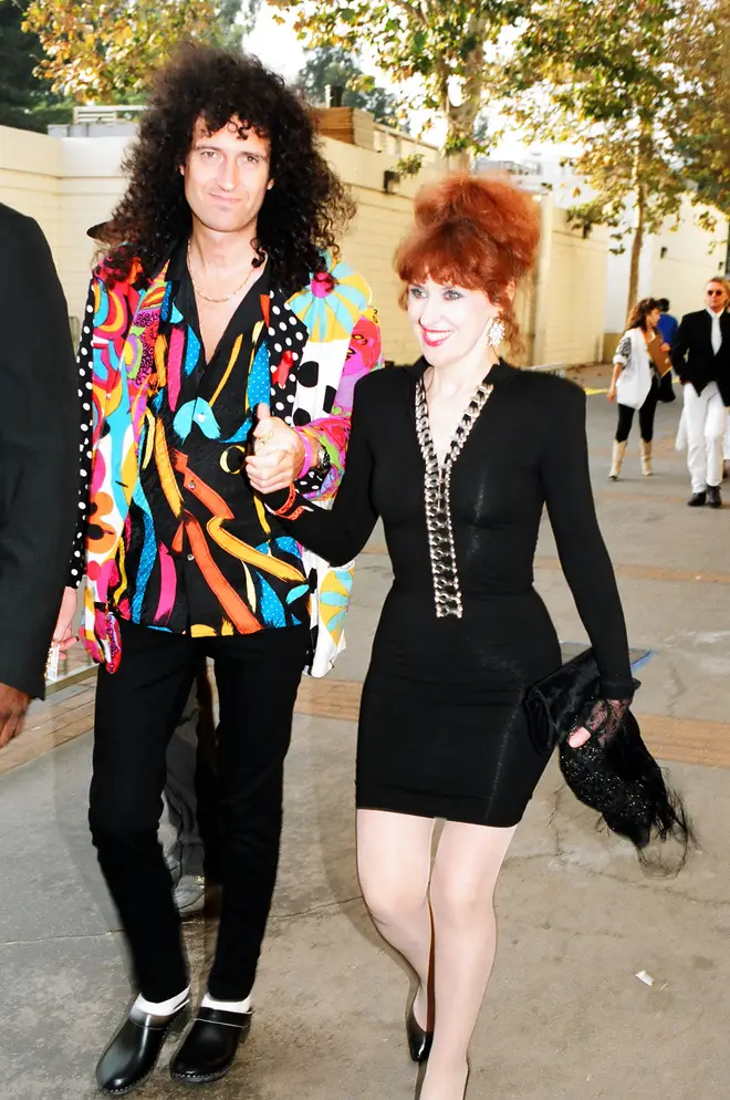 Brian May and Anita Dobson in 1995. (Photo by Jeff Kravitz/FilmMagic, Inc)