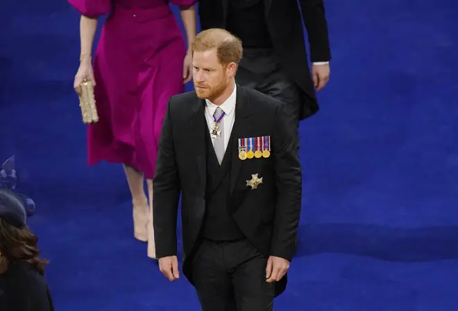 Prince Harry, Duke of Sussex at the coronation of King Charles III and Queen Camilla
