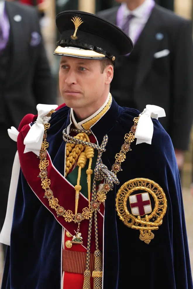 Prince William, Prince of Wales arrives ahead of the Coronation of King Charles III and Queen Camilla