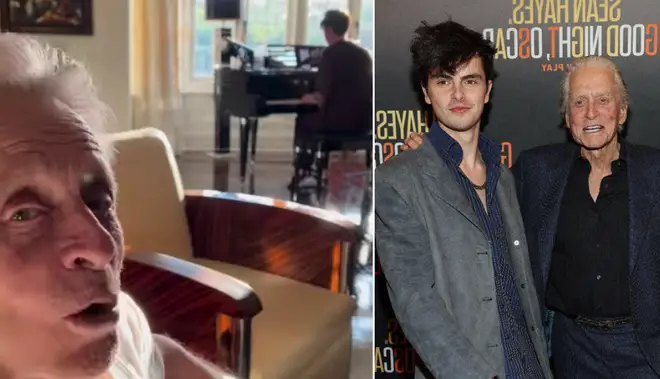 Michael Douglas has praised his son's singing skills in a home video he posted on Instagram.