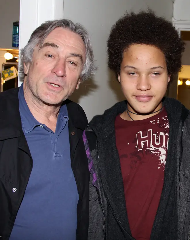 Robert De Niro and son Julien De Niro pose backstage at the hit play "Bengal Tiger at the Baghdad Zoo" in New York City in 2011.