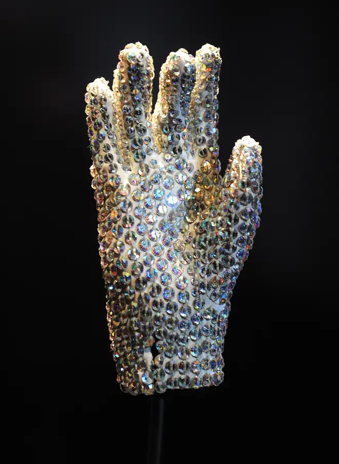 The famous white sequined glove worn by Michael Jackson when he performed Billie Jean at the Grammy Awards in 1983. (Photo by Samir Hussein/Getty Images)
