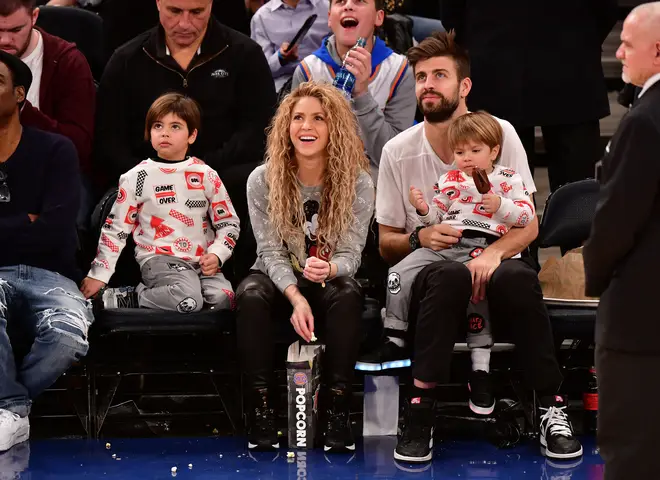 Shakira with ex-husband Gerard Pique and their boys Milan and Sasha in 2017. (Photo by James Devaney/Getty Images)