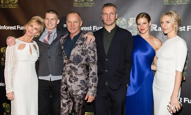 Sting with Trudie and their four children Mickey, Jake, Eliot, and Giacomo in 2014. (Photo by Gilbert Carrasquillo/FilmMagic)