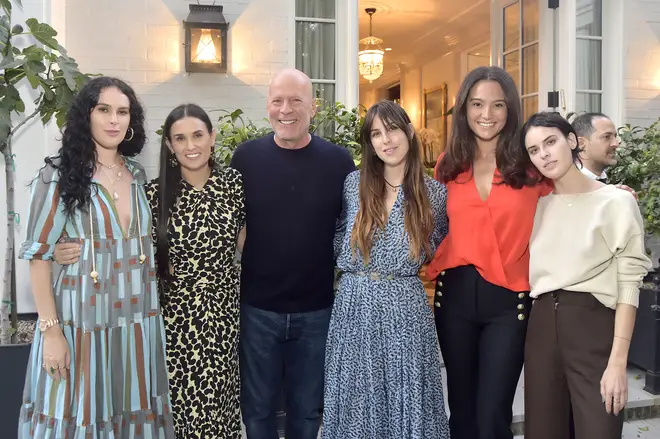 Heming has previously revealed she will use her position in the public eye to 'raise awareness' about her husband's illness (pictured with Bruce, ex-wife Demi and their three daughters, Rumer, Tallulah and Scout)