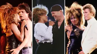 Tina Turner with Mick Jagger, Bruce Willis and David Bowie