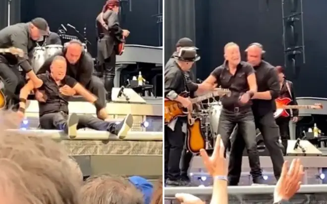 Bruce Springsteen was helped up by his team
